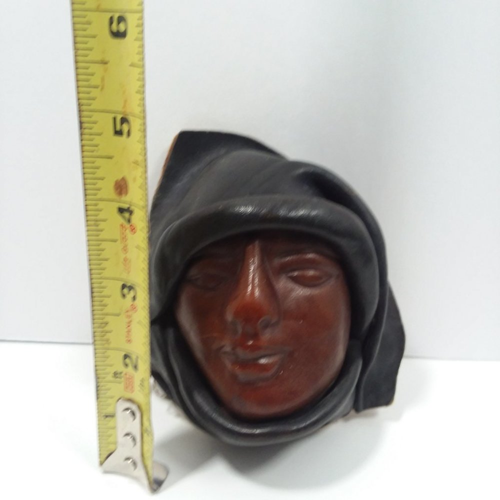 Leather Face Mask VTG Handmade Signed Wall Hanging Folk Art 3D Molded Sculpture - Picture 6 of 6